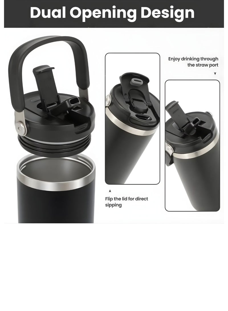 TYESO 1200ml Vacuum Insulated Tumbler 40oz Stainless Steel Travel Mug with Handle & Lid – Double Wall Thermal Water Bottle for Hot & Cold Drinks, Leakproof Large Capacity Cup – Black - Image 5